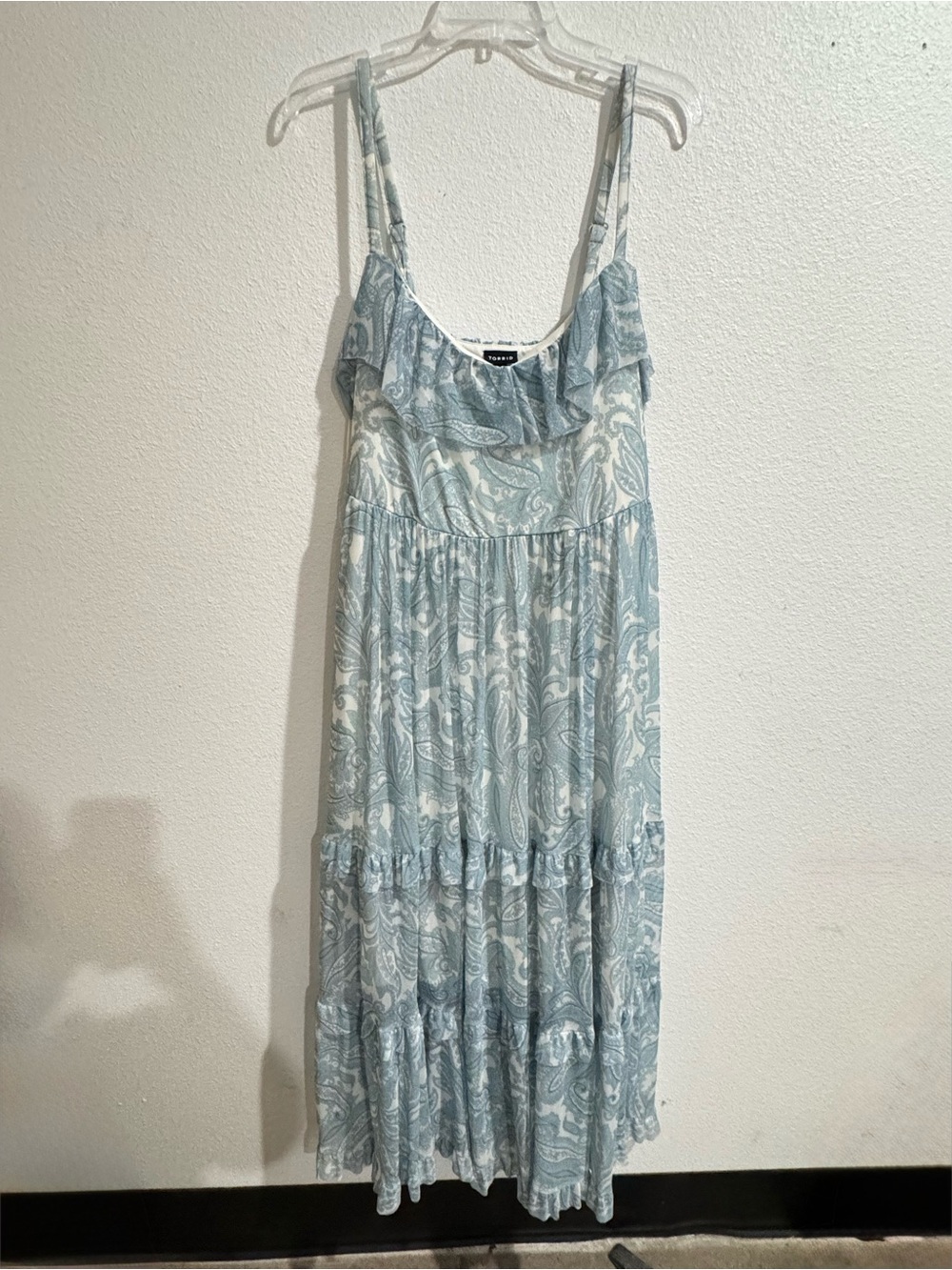 Light Blue Paisley Ruffle Maxi Dress - Women